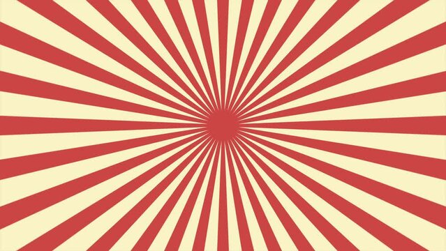 Red Sunburst Stripes Animation, Seamless Loop. Retro Inspired Maroon Rays Rotation. Vintage Grunge Sun Bursts, 4k Horizontal Video Motion Graphics
