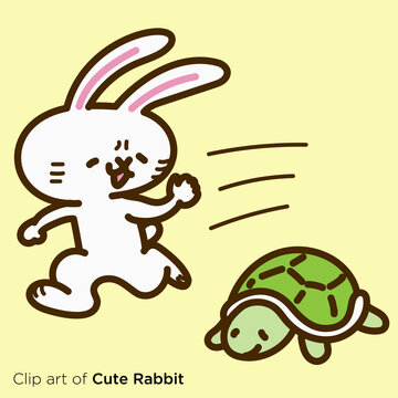 ウサギのキャラクターイラストシリーズ　「ウサギと亀の競争」
