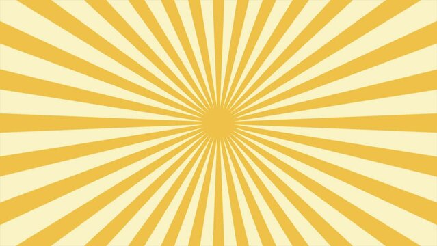 Yellow Sunburst Stripes Animation, Seamless Loop. Retro Inspired Golden Rays Rotation. Vintage Grunge Sun Bursts, 4k Video Motion Graphics