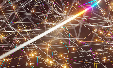 Neural network 3D illustration. Big data and cybersecurity