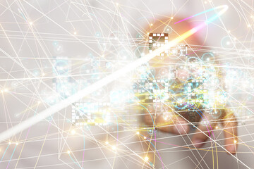 Neural network 3D illustration. Big data and cybersecurity