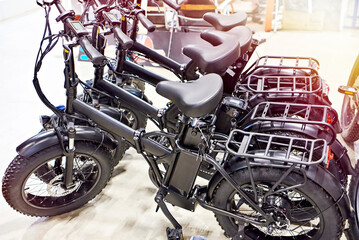 Moderm black electric bicycles in shop