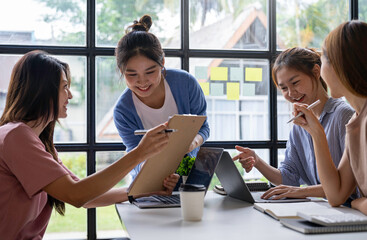 Fototapeta premium Financial advisor teamwork and accounting concept. Business Team Meeting to brainstorm and discuss to audit finance planning sales. professional investor working with new startup project