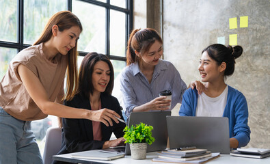 Business Team Meeting to brainstorm and discuss to audit finance planning sales. professional investor working with new startup projects, Financial advisor teamwork, and accounting concept.