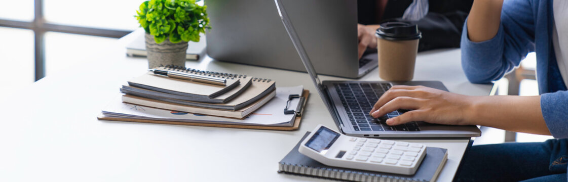 Financial advisor teamwork and accounting concept. Business Team Meeting to brainstorm and discuss to audit finance planning sales. professional investor working with new startup project