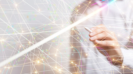 Digital technology background. Network connection dots and lines.