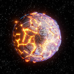 3 D illustration eines explodierenden Planeten.