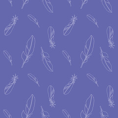 Hand drawn white feather elegant repeat seamless pattern. Vector illustration. Perfect for print, wallpaper, textile, decor, fashion, scrapbooking, cover.