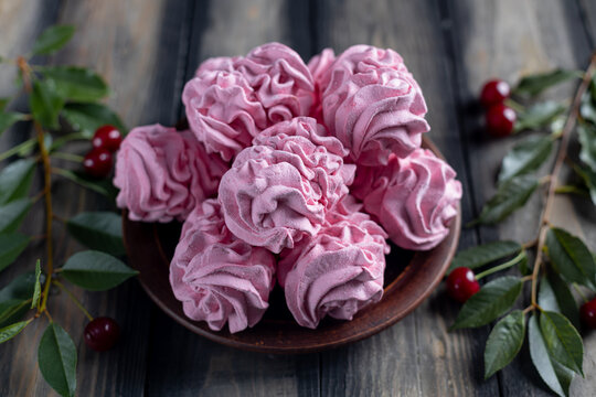 Cherry pink zephyr summer dessert a rustic style