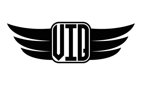VIQ three Letter wing minimalist creative concept icon eagle symbol professional black and white logo design, Vector template