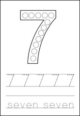 Learning numbers for kids. Number seven. Math worksheet.