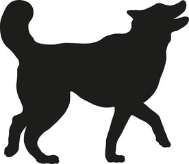 Walking siberian husky puppy. Black dog silhouette. Pet animals. Isolated on a white background. Vector illustration.