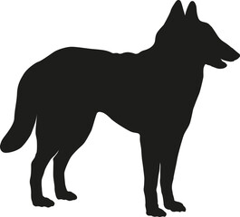 Standing belgian sheepdog puppy. Malinois. Black dog silhouette. Pet animals. Isolated on a white background. Vector illustration.