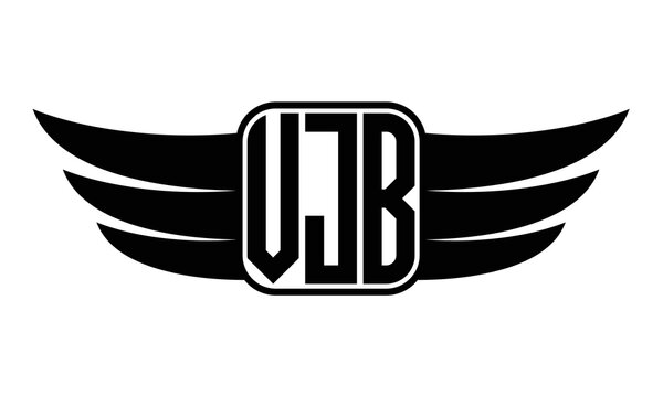 VJB three Letter wing minimalist creative concept icon eagle symbol professional black and white logo design, Vector template