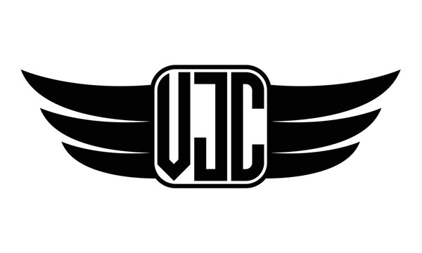 VJC three Letter wing minimalist creative concept icon eagle symbol professional black and white logo design, Vector template