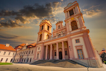 Obraz premium Sunset over Gottweig Abbey (German name is Stift Göttweig) in Krems region. Wachau valley. Austria.