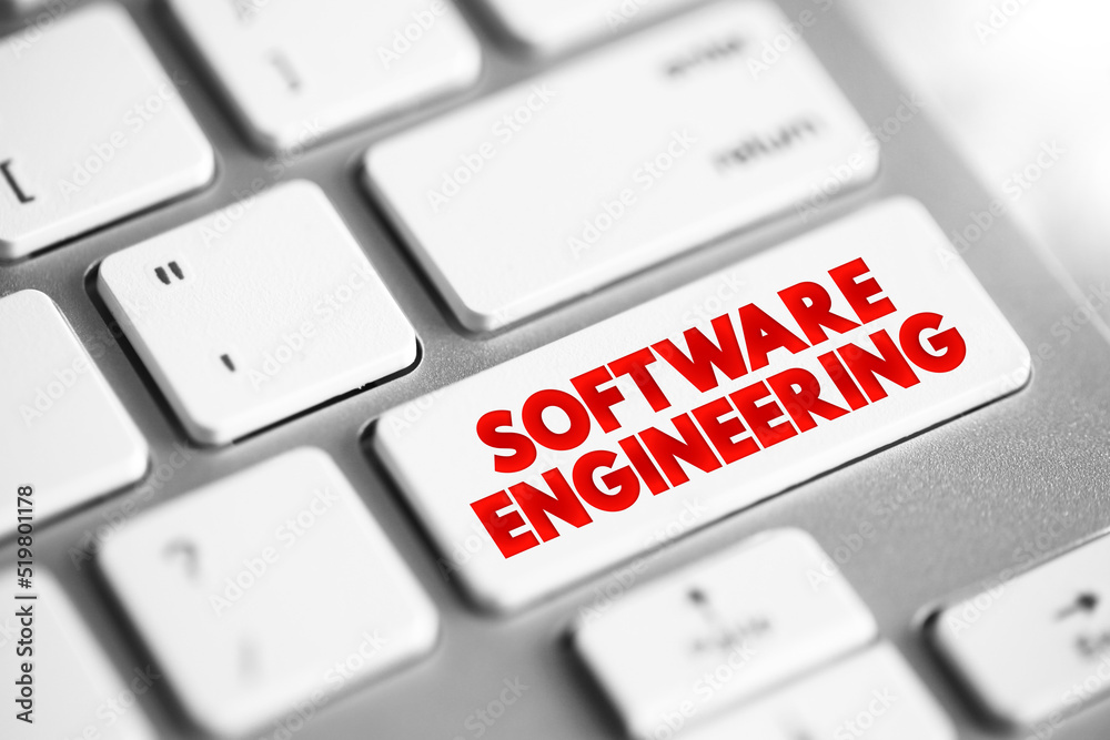 Poster Software Engineering text button on keyboard, concept background