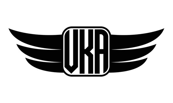 VKA three Letter wing minimalist creative concept icon eagle symbol professional black and white logo design, Vector template