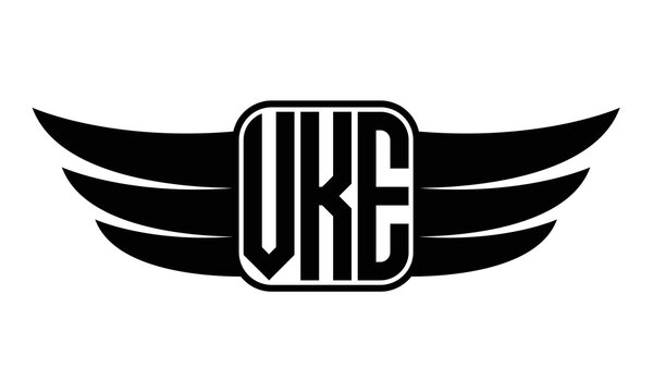 VKE three Letter wing minimalist creative concept icon eagle symbol professional black and white logo design, Vector template