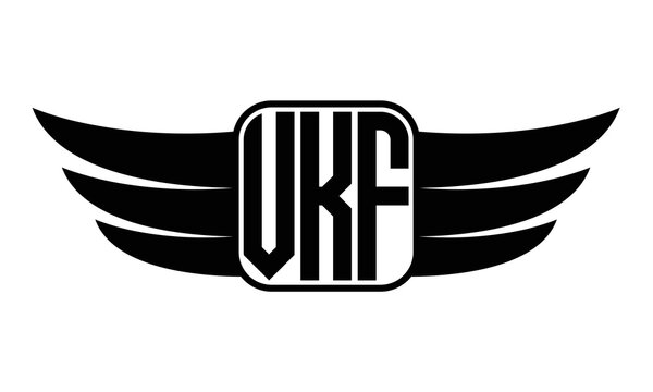VKF three Letter wing minimalist creative concept icon eagle symbol professional black and white logo design, Vector template