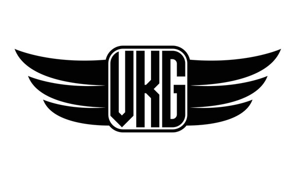 VKG three Letter wing minimalist creative concept icon eagle symbol professional black and white logo design, Vector template