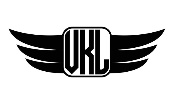VKL three Letter wing minimalist creative concept icon eagle symbol professional black and white logo design, Vector template