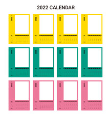 2022 year calendar design template illustration set in colorful style.
