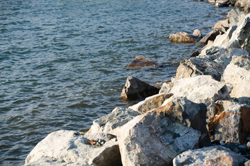  Rocky shore of the lake. Sea waves. High quality photo