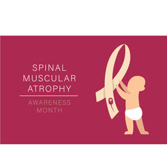 A horizontal vector image with a baby and spinal muscular atrophy symbols. SMA awareness month,