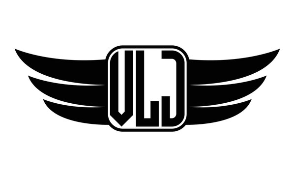 VLJ three Letter wing minimalist creative concept icon eagle symbol professional black and white logo design, Vector template