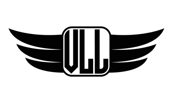VLL three Letter wing minimalist creative concept icon eagle symbol professional black and white logo design, Vector template