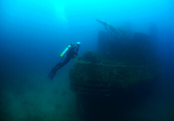underwater ship wreck , scuba diver , venezuela