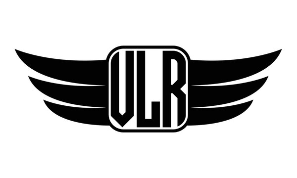 VLR three Letter wing minimalist creative concept icon eagle symbol professional black and white logo design, Vector template