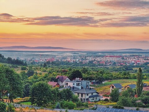 sunset over the city of Kielce in Poland