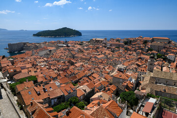 Aerial drone of Dubrovnik rooftops