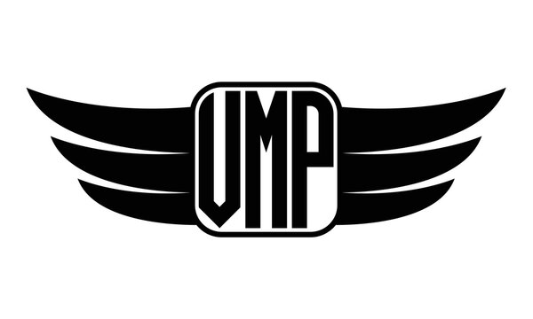 VMP three Letter wing minimalist creative concept icon eagle symbol professional black and white logo design, Vector template