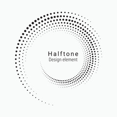 Halftone design element. Abstract background. Dotted round logo. Halftone swirl object. Halftone dots circle texture, pattern, object. Vector art illustration.