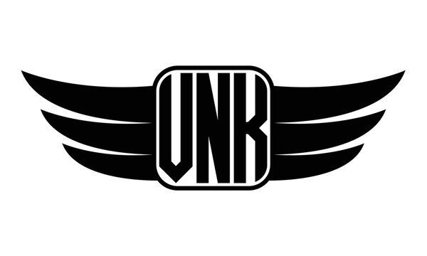 VNK three Letter wing minimalist creative concept icon eagle symbol professional black and white logo design, Vector template