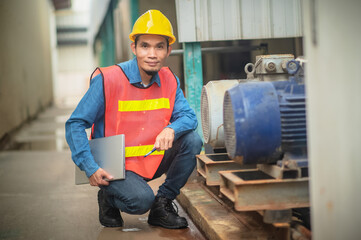 Asian engineer Indonesian employee worker working metal heavy factory plant, Technician Workman...