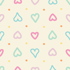 Colorful hearts and dots over beige background
