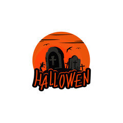 Tombstone, cemetery and moon. Halloween template. Vector illustration