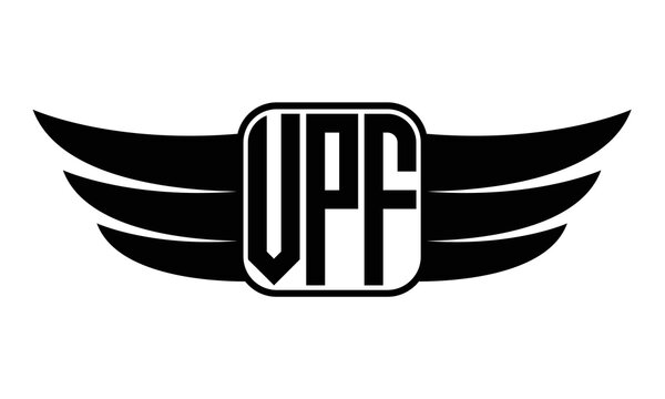 VPF three Letter wing minimalist creative concept icon eagle symbol professional black and white logo design, Vector template