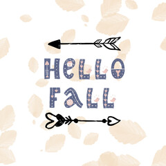 Hello fall card, fall celebration card, elegant objects,hand written card, banner
