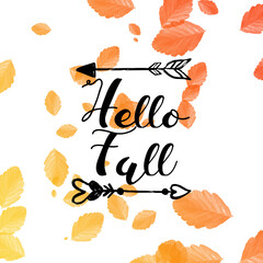 Hello fall card, fall celebration card, elegant objects,hand written card, banner
