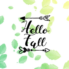 Hello fall card, fall celebration card, elegant objects,hand written card, banner
