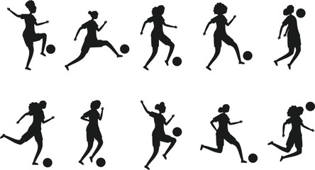 Female football players isolated Vectors Silhouettes