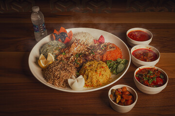 Plate of arabic food wish and broth