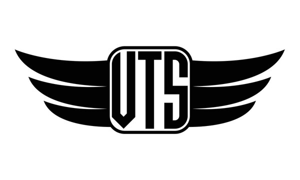 VTS three Letter wing minimalist creative concept icon eagle symbol professional black and white logo design, Vector template