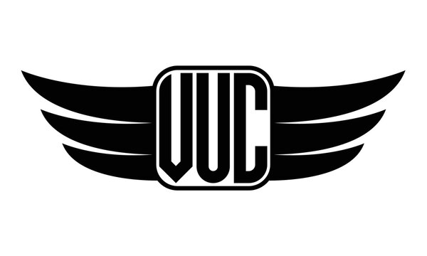 VUC three Letter wing minimalist creative concept icon eagle symbol professional black and white logo design, Vector template