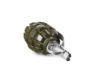 Hand grenade isolated on white background. Explosive weapon